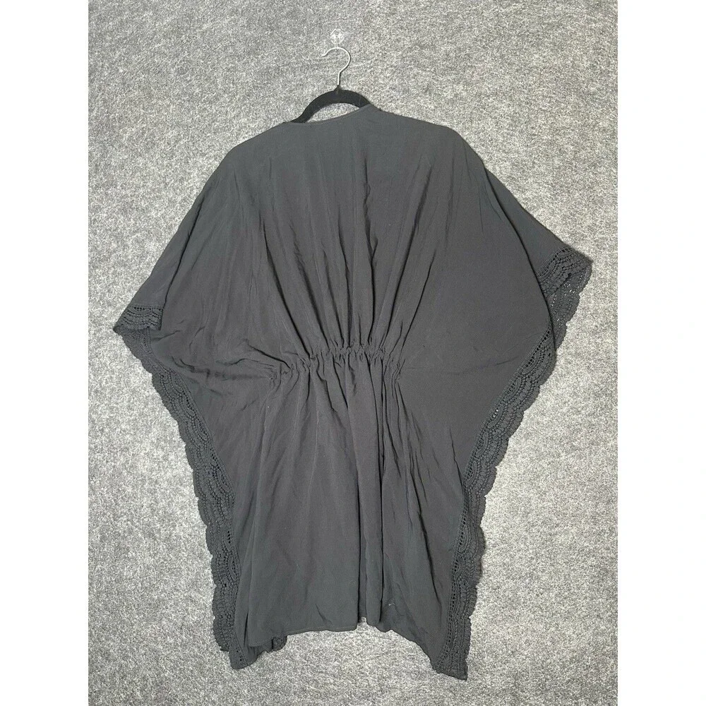 La Blanca Black Crochet Trim Kimono Swim Cover Up XXS/XS Beach Resort